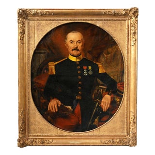 Portrait of a Decorated Gentleman & His Dog, 1870s, Oil Painting, Framed For Sale