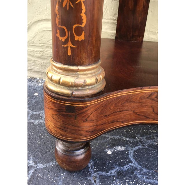 20th Century Marquetry Console Table With White Carrara Marble Top & Two Drawers For Sale In Miami - Image 6 of 13