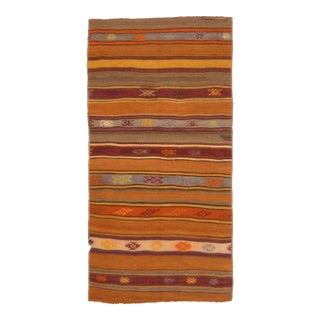 1970s Vintage Small Turkish Oushak Handmade Wool Kilim Orange Area Rug For Sale