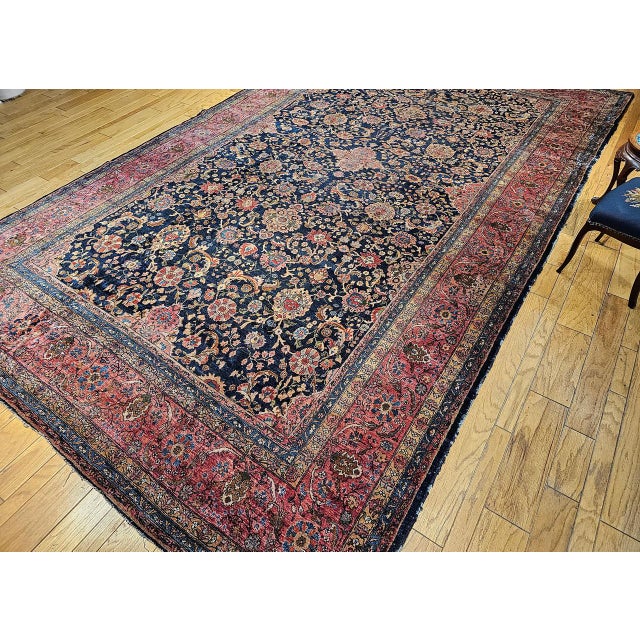19th Century Oversized Persian Farahan Sarouk Rug, Hand-Knotted Wool, Allover Geometric Design, Navy & Red, 11x17 For Sale - Image 4 of 16