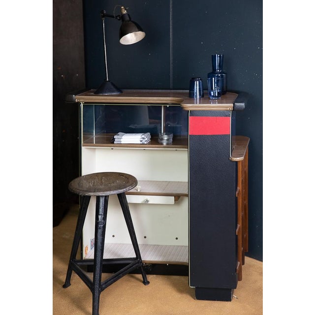 Mid-Century Home Cocktail Bar in Teak Wood and Black Faux Leather, 1960s For Sale - Image 6 of 8
