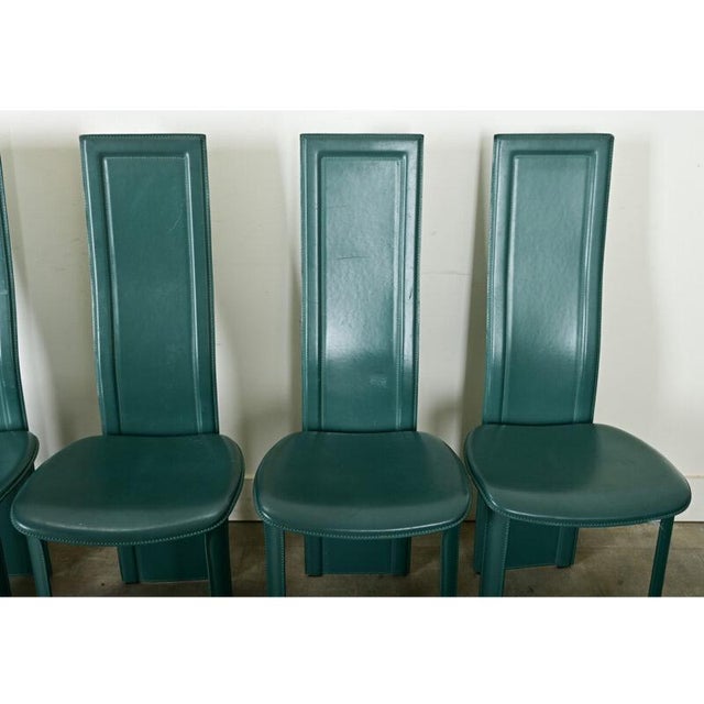 Vintage Italian Turquoise Leather Postmodern Dining Chairs - Set of Six For Sale - Image 9 of 12