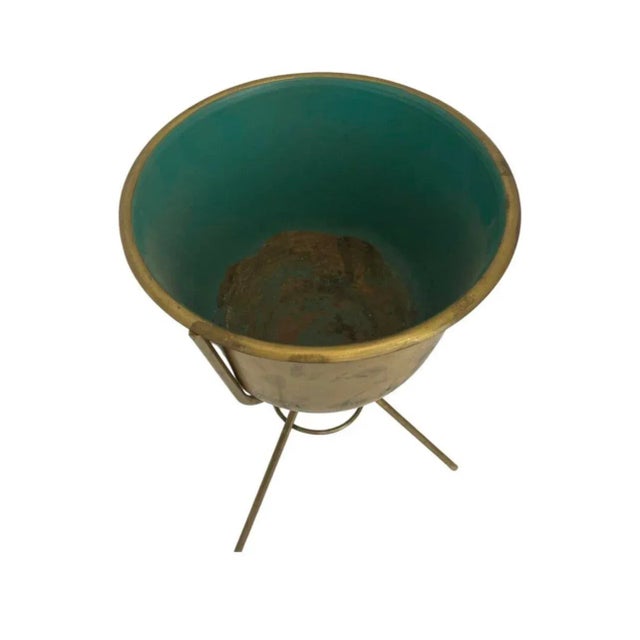 1950s Vintage Mid Century Modern Solid Brass Planter For Sale - Image 5 of 9