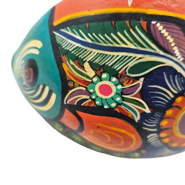 Ceramic Handpainted Mexican Folk Art Terra Cotta Fish – Vintage Colorful Pottery Sculpture For Sale - Image 7 of 11