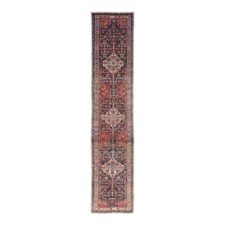 Antique Malayer Persian Long Runner With Geometric Herati Pattern and Tri-Medallion Design For Sale