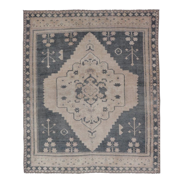 Vintage Turkish Oushak Rug With Elegant Gray and Soft Beige Motifs 5'1 X 6'4 For Sale