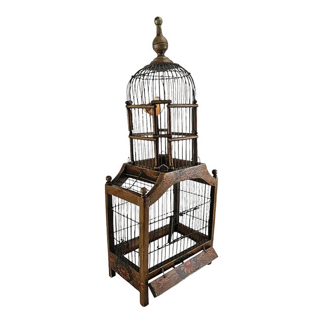 Large French Brown Wood Bird Cage For Sale