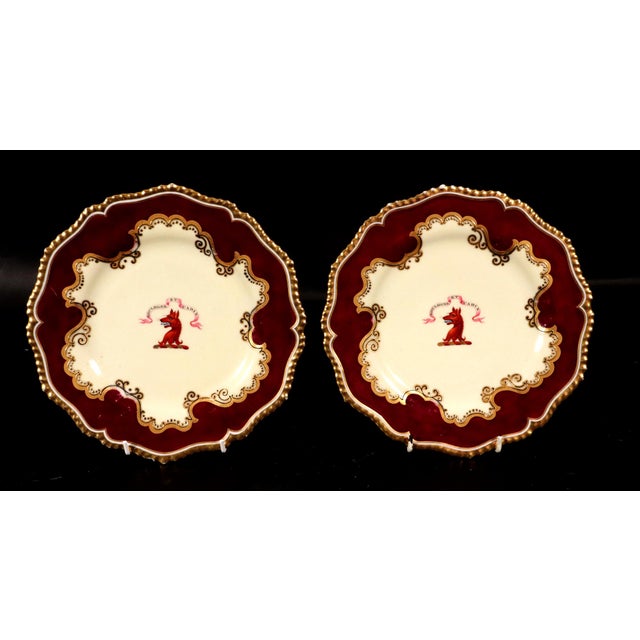 Flight, Barr & Barr Worcester Flight, Barr & Barr Worcester Armorial Porcelain Claret-Ground Dessert Plates- A Set of Twelve For Sale - Image 4 of 13