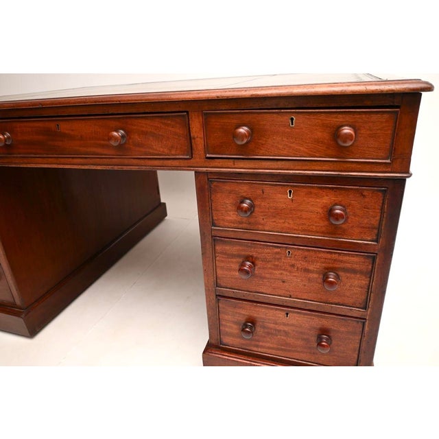 Antique Victorian Leather Top Partners Desk, 1860 For Sale - Image 9 of 11