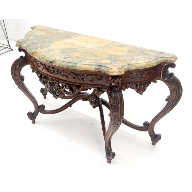 Regency Revival Heavily Fine Carved Stretcher Base Marble Top Console Table MINT For Sale - Image 15 of 18