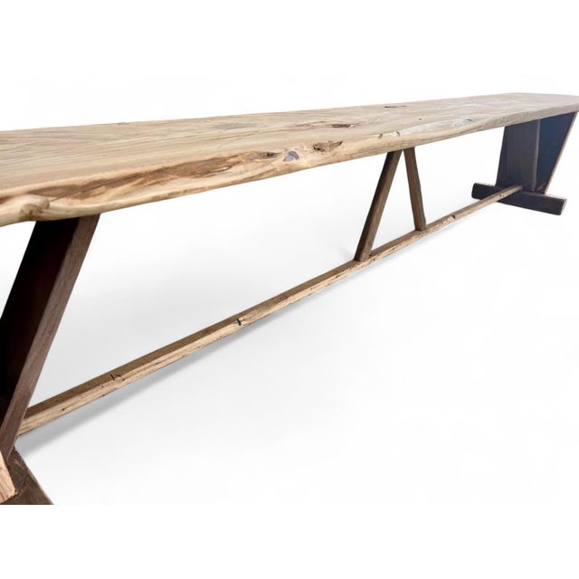 Almond Rustic European Farmhouse Natural Trestle Bench 90" For Sale - Image 8 of 11