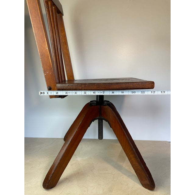 Brown Early 20th Century Rustic Industrial Swivel Child's Chair, Hardwood & Cast Iron School Chair For Sale - Image 8 of 10