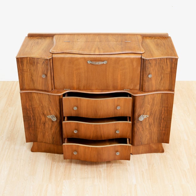 Brown Walnut Liquor Cabinet Credenza by Glendale of London, 1950s For Sale - Image 8 of 12