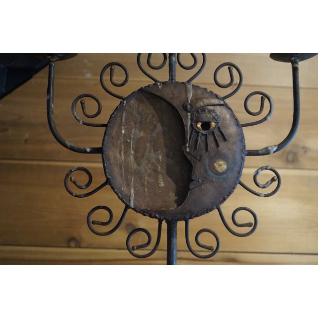 Metal 1960s Wrought Iron Sun and Moon Faces Candelabra For Sale - Image 7 of 9