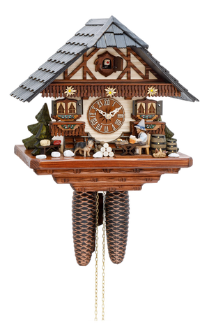 Black Forest Chalet Clock - Movable Beer Drinker & Edelweiss