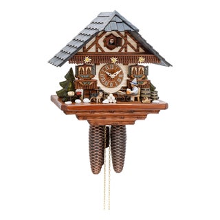 Traditional Black Forest Chalet Clock - Movable Beer Drinker & Edelweiss For Sale