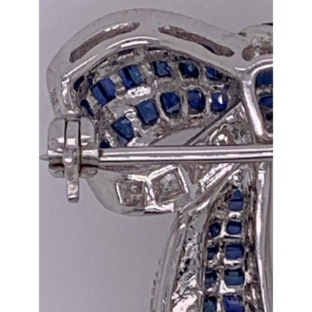 18 Karat White Gold Sapphire and Diamond Bow Pin 1.10 TDW For Sale - Image 9 of 12