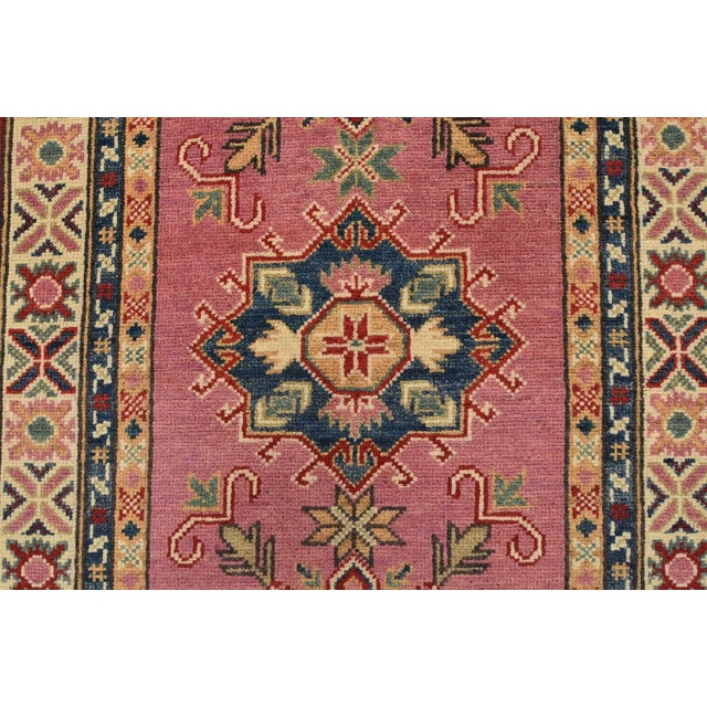 Pink Kazak Runner 2’9” X 9’10” Pink Wool Tribal Hand-Knotted Oriental Rug For Sale - Image 8 of 13