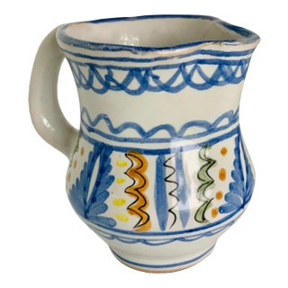 Vintage Spanish Handmade, Hand Painted Petite Pottery Pitcher, by Internationally Known Spanish Potter, Lario For Sale