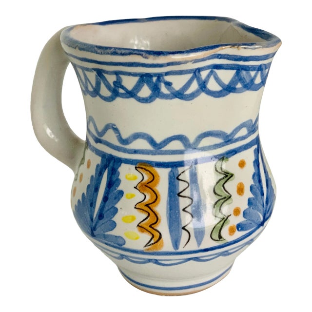 Vintage Spanish Handmade, Hand Painted Petite Pottery Pitcher, by Internationally Known Spanish Potter, Lario For Sale