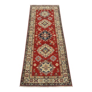 Kazak Runner 2’7” X 6’6” Red Wool Tribal Hand-Knotted Oriental Rug For Sale