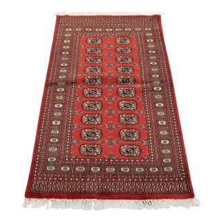 Bokhara Rug 3’2” X 5’3” Red Wool Tribal Hand-Knotted Oriental Carpet For Sale