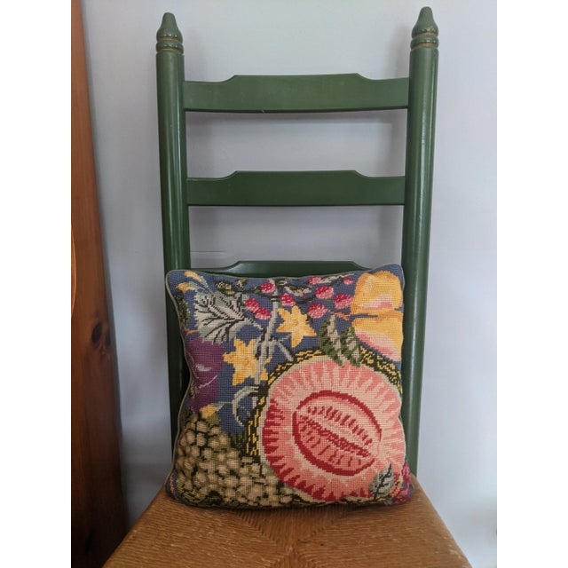 Vintage Mid Century Horticulture Tropical Fruit Needlepoint Tapestry Pillows -a Pair For Sale - Image 11 of 12