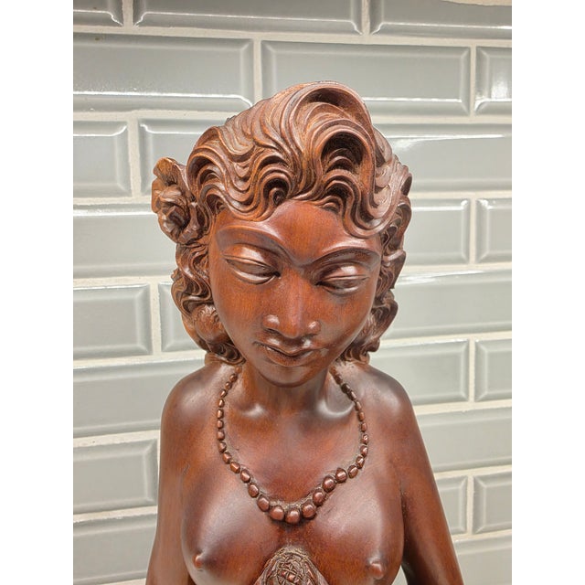 Copper Signed 1950s Monumental Mid-Century Balinese Art Deco Mermaid Hardwood Sculpture by a.a. Fatimah For Sale - Image 8 of 12