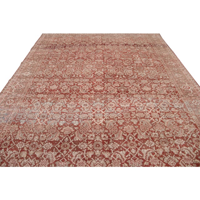 Shabby Chic Antique Mahal Red Handmade Wool Rug For Sale - Image 3 of 12