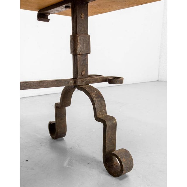 French Walnut Top and Wrought Iron Coffee Table, 1960 For Sale - Image 9 of 11