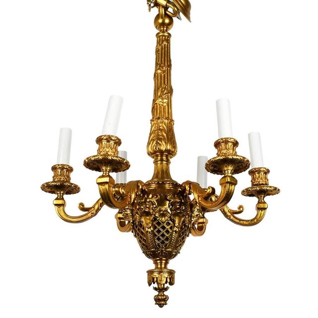 French Mid 20th Century Louis XV Style Six-Arm Gilt Bronze Chandelier | French Rococo Lighting For Sale - Image 3 of 6