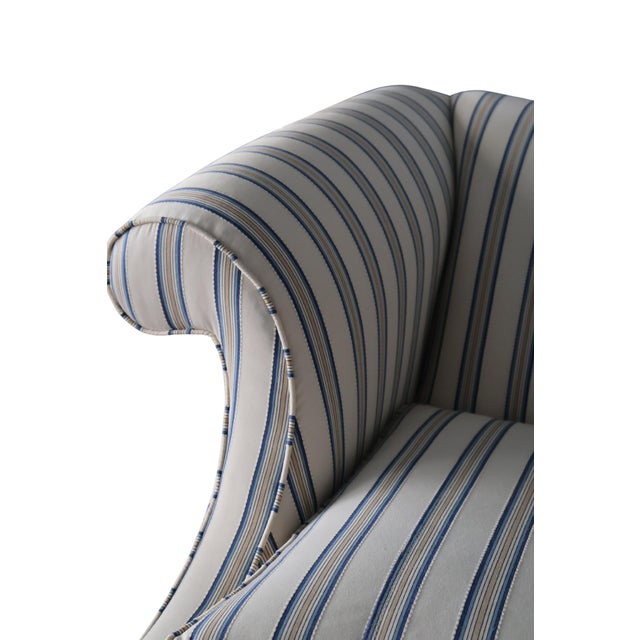 Ethan Allen Custom Camelback Sofa in Dimensional Woven Blue & Ivory Stripe For Sale - Image 9 of 18