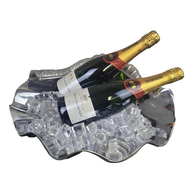 Sculptural Polished Aluminium Open Clam Shell Champagne Cooler For Sale