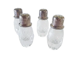 Crystal and Silver Salt & Pepper Shakers- Set of 4