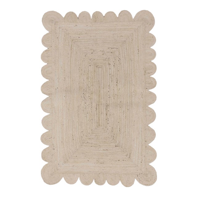 Natural White Jute Scallop Hand Made Rug - 8'x10' For Sale