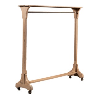 Early 20th Century Industrial Rolling Wooden Garment Rack in Beige For Sale