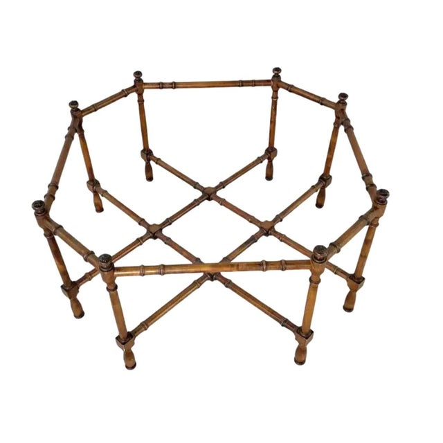 Baker Furniture Company Attributed to Baker Faux Bamboo Brass and Glass Octagonal Cocktail Table For Sale - Image 4 of 8