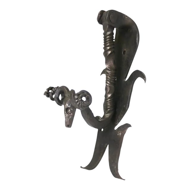 Wrought Iron Gothic Door Knocker in the Form of a Ram For Sale