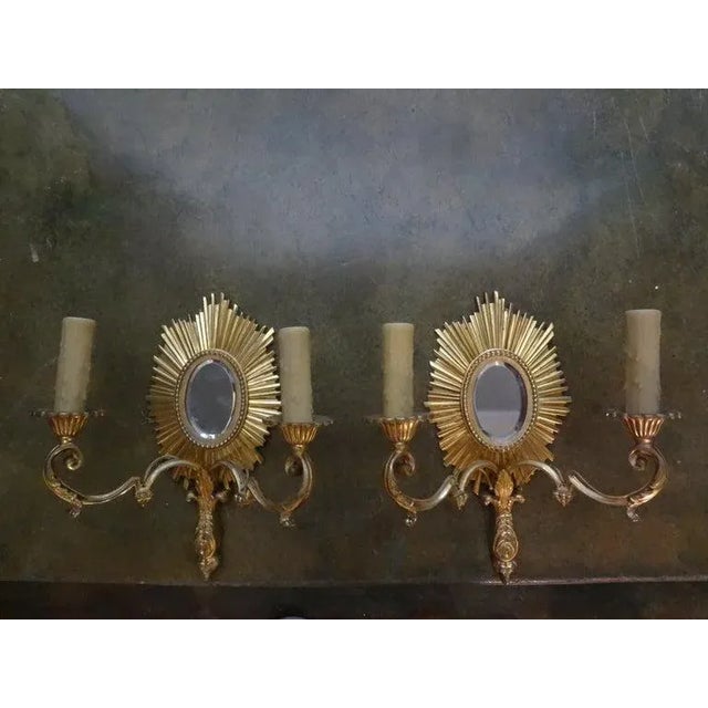 Metal French Maison Bagues Style Bronze Sunburst Sconces-A Pair For Sale - Image 7 of 12