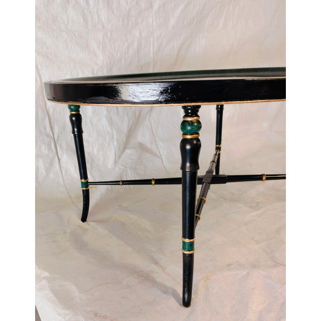 Vintage Hollywood Regency Style Hand-Painted Papier-Mâché Oval Tray on Faux Bamboo Stand For Sale - Image 10 of 11