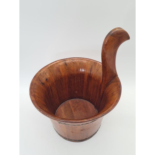 Mid-Century Modern Mid-Century Rustic Folk Wooden Bucket or Vessel with Handle, 1960s For Sale - Image 3 of 9