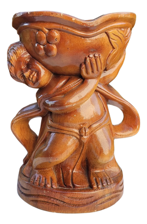 Carved Wooden Cherub Figurine with Bowl, 1950s-1960s