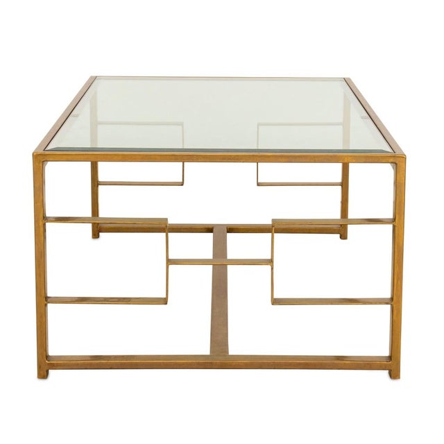 Modern Century Furniture Glass Top Brass Cocktail Table For Sale - Image 3 of 4