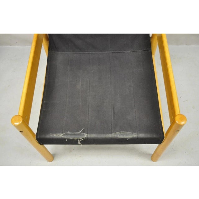 Mid 20th Century Vintage Mid Century Modern Scandinavian Black Canvas Birch Wood Lounge Chair For Sale - Image 5 of 11