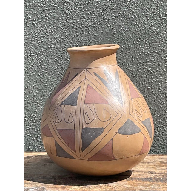 Vintage Hand-Painted Geometric Pottery Vase For Sale - Image 12 of 12