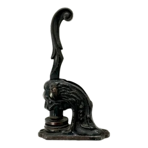 Antique Cast Iron Lion Head Notary Public Stamp Press From Kings County New York - Circa Mid 1800s