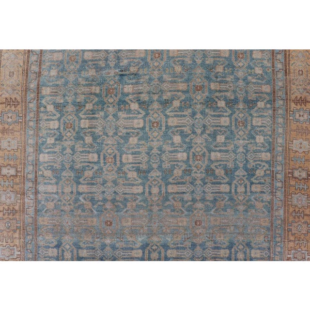 Antique Persian Bidjar Rug With All-Over Design in Light Blue and Orange 4'11 X 8'8 For Sale - Image 4 of 14