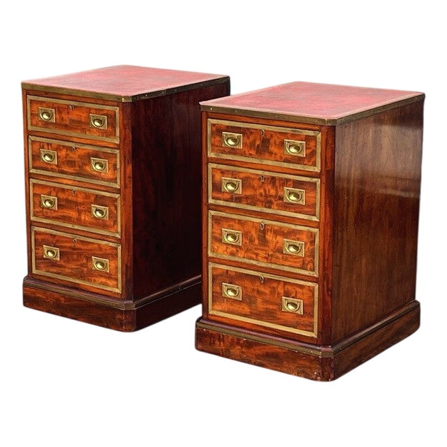 Victorian Bedside Drawers in Mahogany with Brass-Bound Decor, Set of 2 For Sale