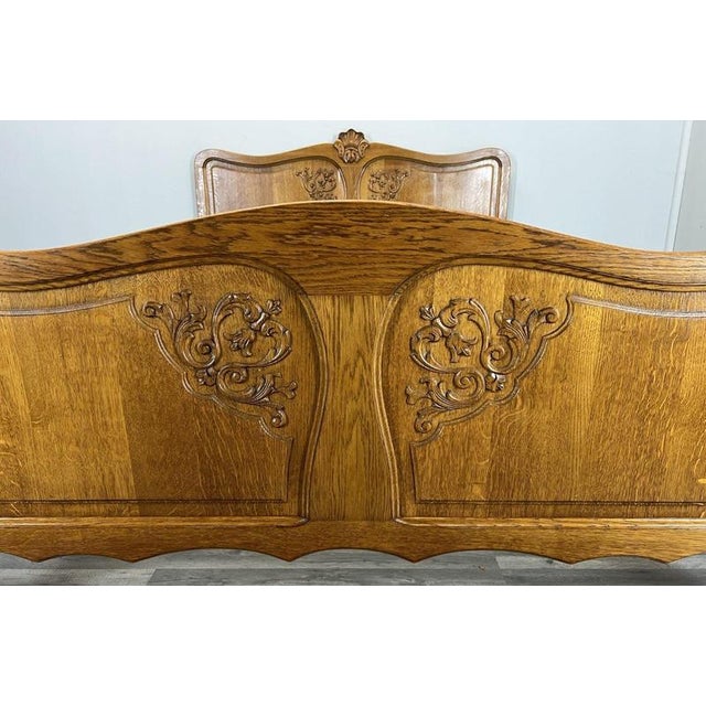 Vintage French Louis XVI Double Bed Frame in Oak For Sale - Image 4 of 11