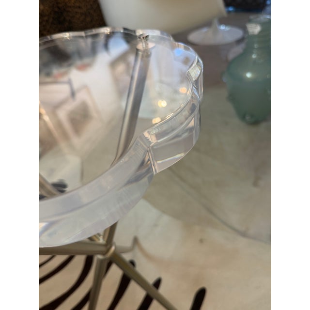 Metal Scalloped Edge Lucite and Silver Finish Round Side Table For Sale - Image 7 of 9